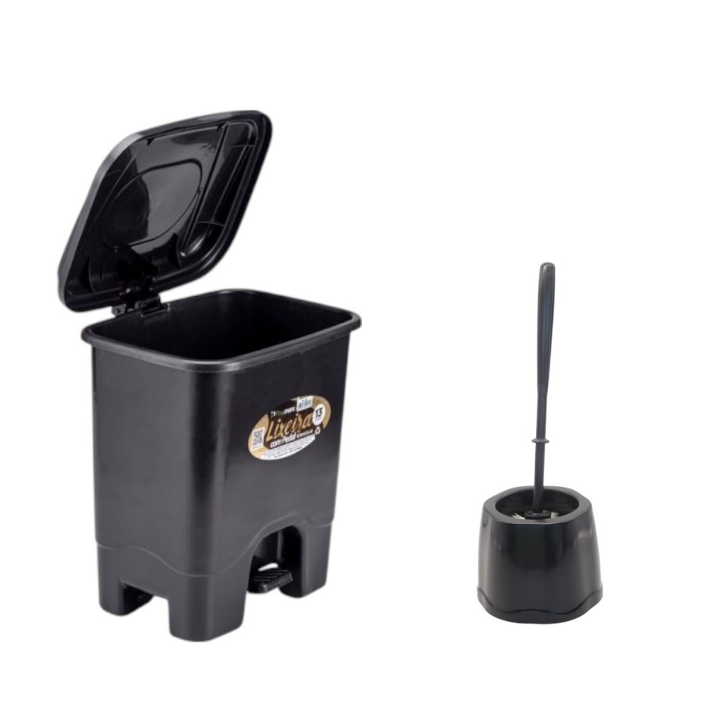 Lixeira com Pedal 13 Litros e Escova Sanitária Reforçada Kit Banheiro Casa Limpeza