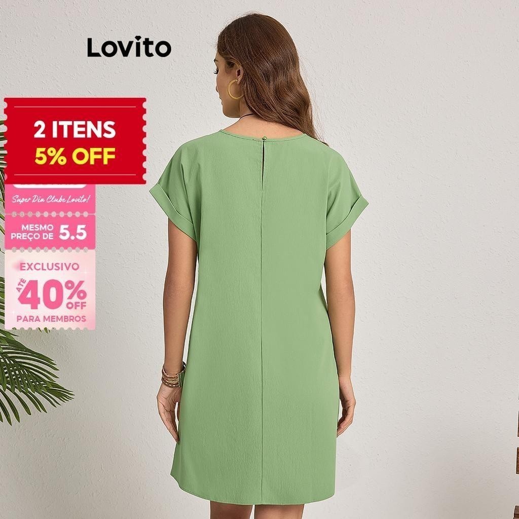 (Trendy) Lovito Vestido casual liso com babados e gola para mulheres LBL18251 - Women Clothes