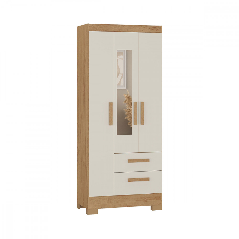 Guarda Roupa Solteiro com Espelho 3 Portas Fortaleza Canelato com Off White Atualle em Oferta na Shopee