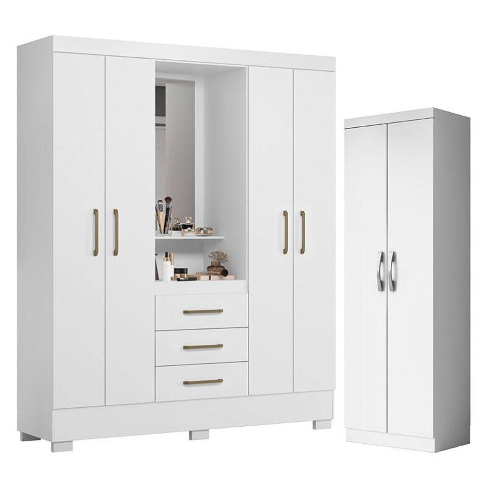 Guarda Roupa Solteiro Paris 2045150 E Armário Multiuso New 2000192 Branco Aramóveis