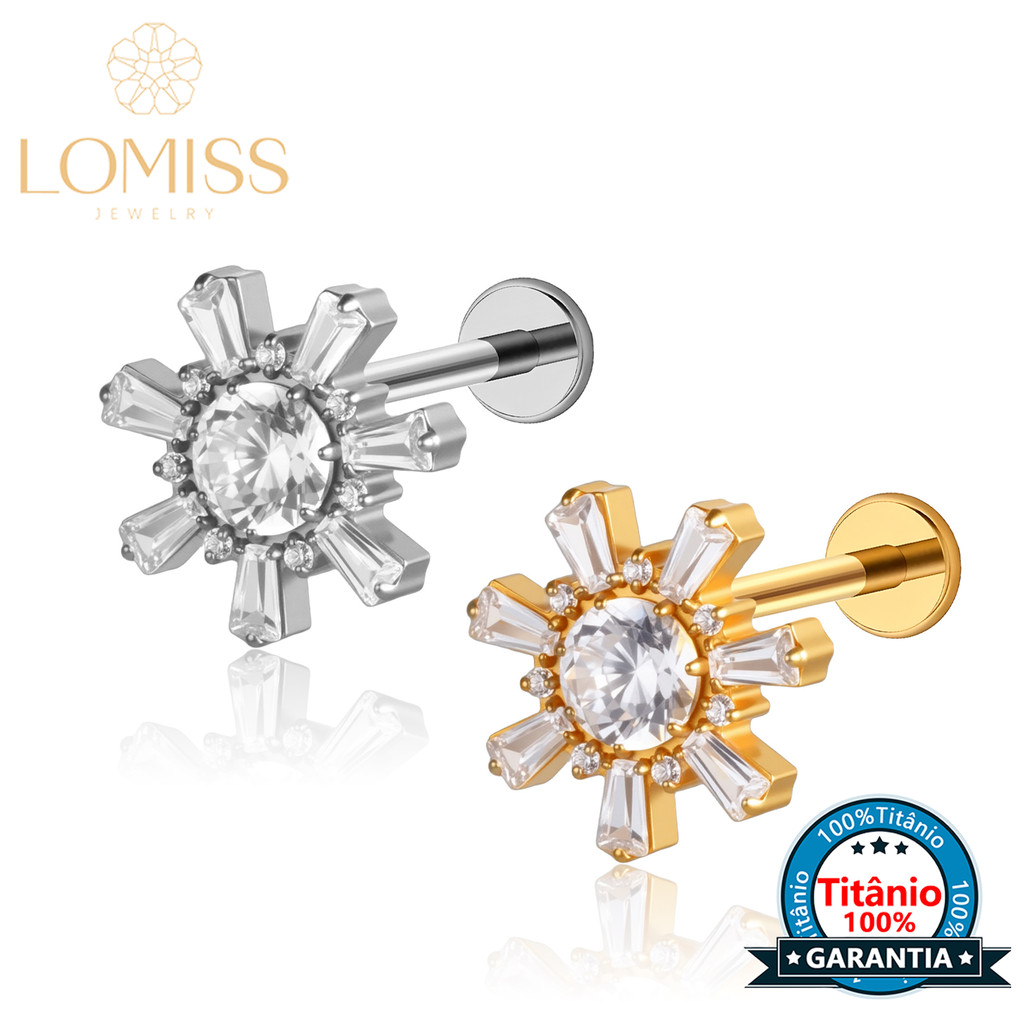 Piercing Labret Titânio Pvd Flor Zircônia Ponto De Luz Helix Tragus Conch Nariz em Oferta na Shopee