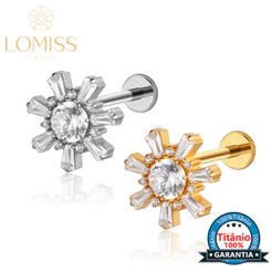 Piercing Labret Titânio Pvd Flor Zircônia Ponto De Luz Helix Tragus Conch Nariz