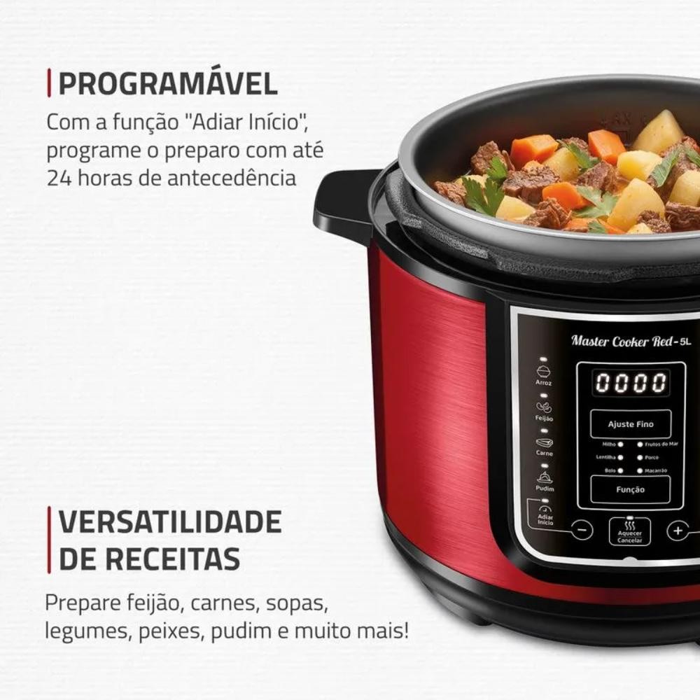 Panela de Pressão Elétrica 220V Mondial Digital Master Cooker Red 5L 900W Vermelho/Inox - PE-39 · foto 2