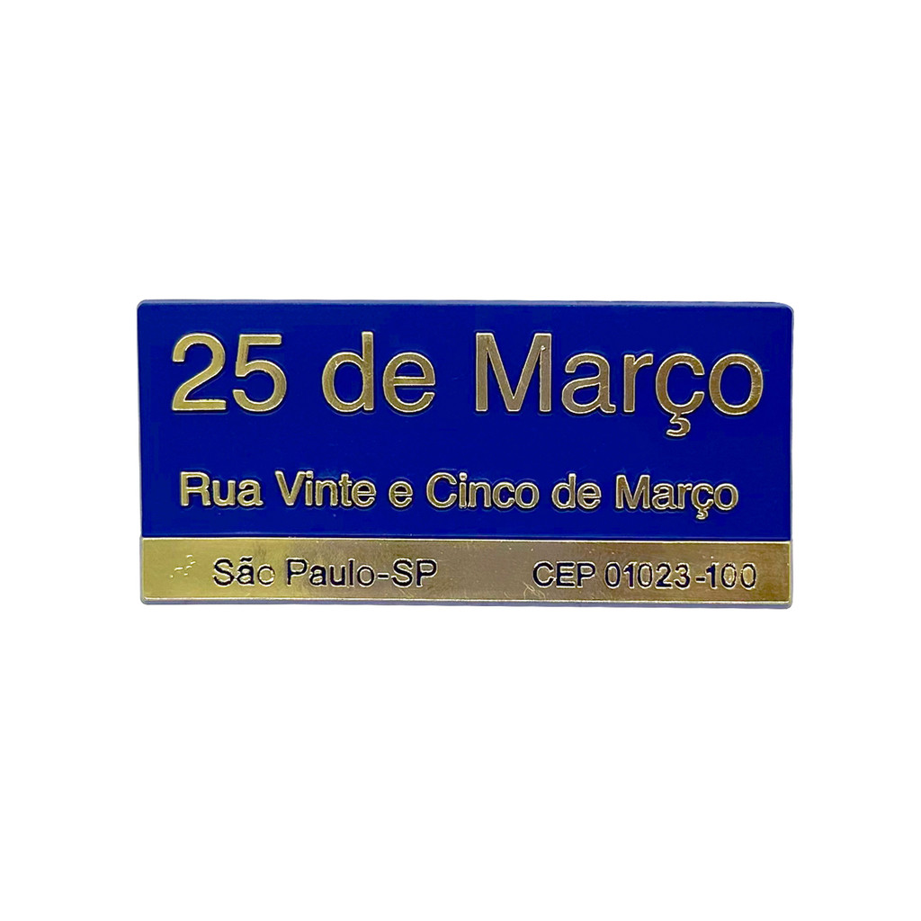 Imã Emborrachado Placa Da Rua 25 de Março São Paulo Dourado Para Geladeira e Murais Metálicos