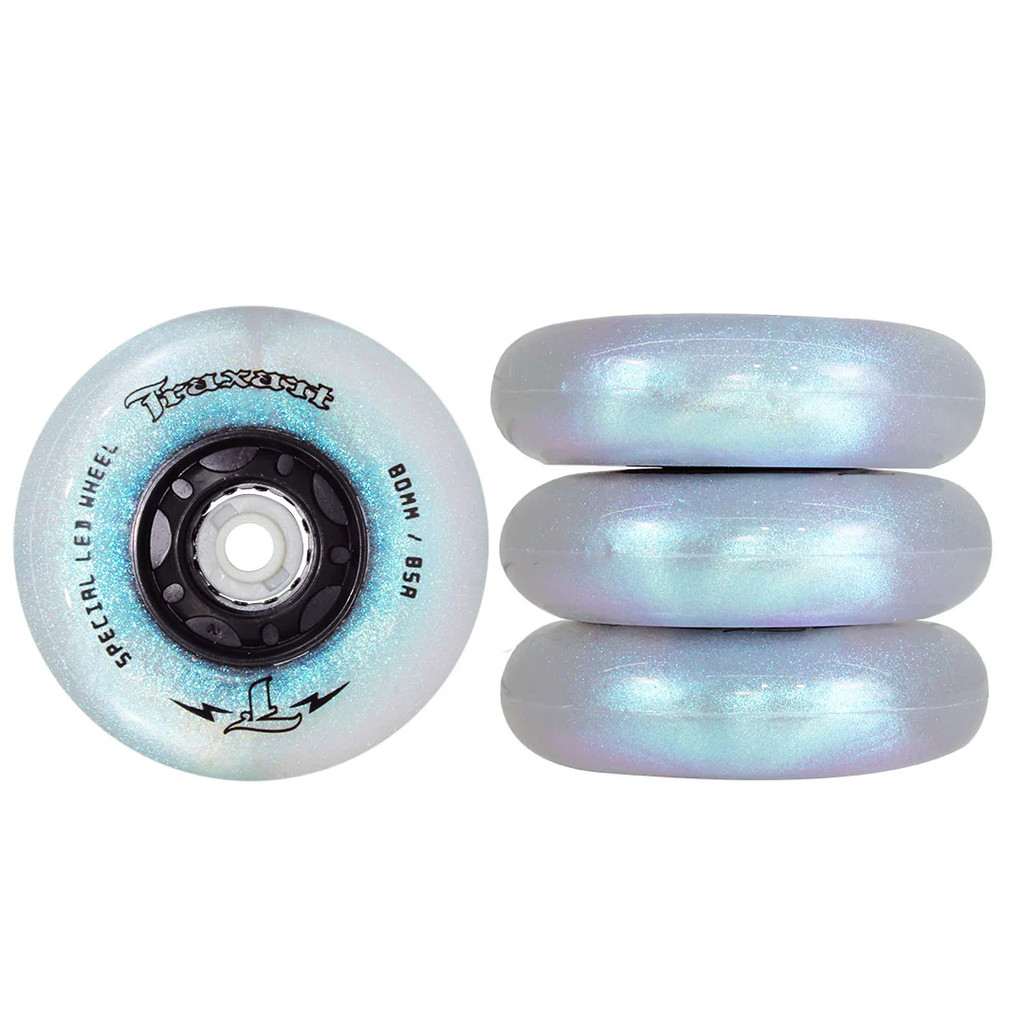 Jogo De Rodas Traxart Led Special Glitter Azul 80mm/85a