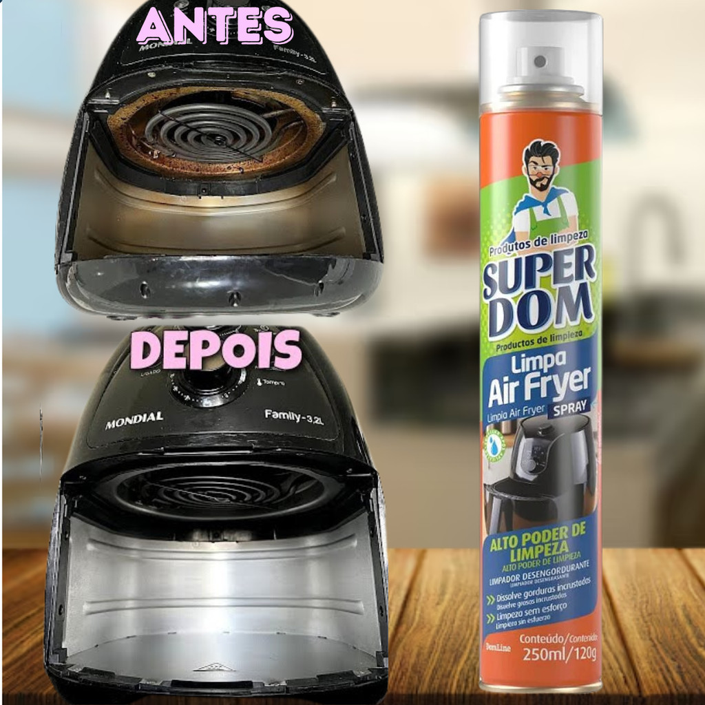 Limpa Air Fryer Super Dom Spray Dissolve A Gordura Limpa Sem Esforço 250ml