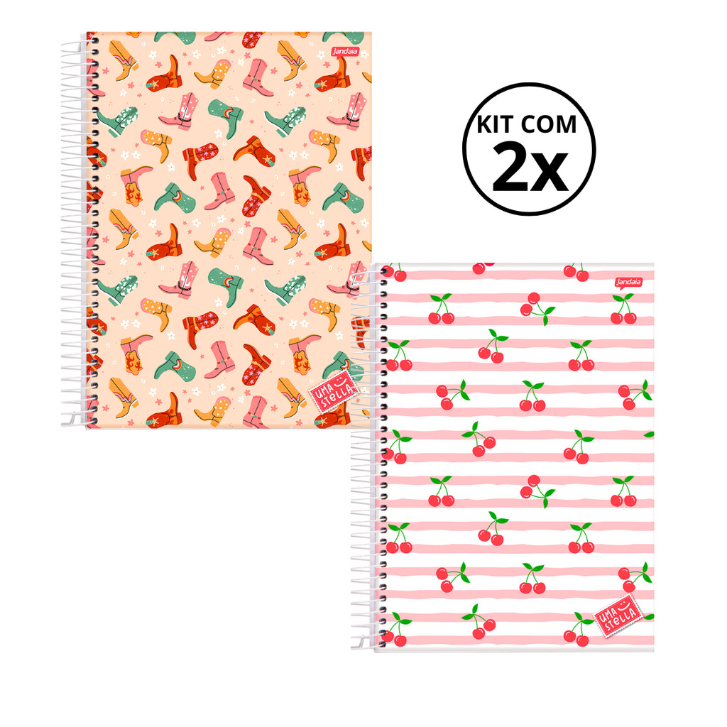 Kit 02 Cadernos Universitário 10 Matérias 160 Folhas Stella - Jandaia CAPA:Bota/Cereja em Oferta na Shopee