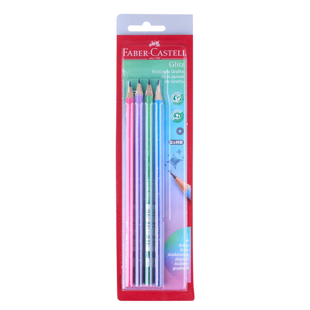 Lápis Grafite Faber-Castell Glitz Neon Colors HB Nº2 com 4 Unidades - Stationery