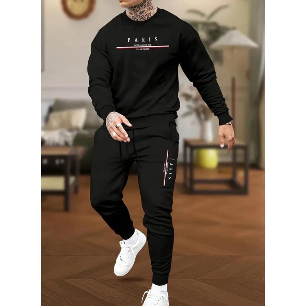 Conjunto Blusa de Frio Preto Gola Careca + Calça de Moletom Modelo: Paris Estiloso e Quentinho Algodão Confortável