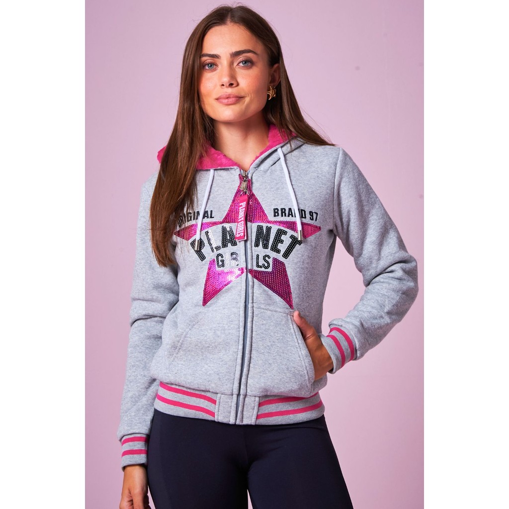 Moletom Feminino Dupla Face Star Planet Girls Cinza Claro - Women Clothes