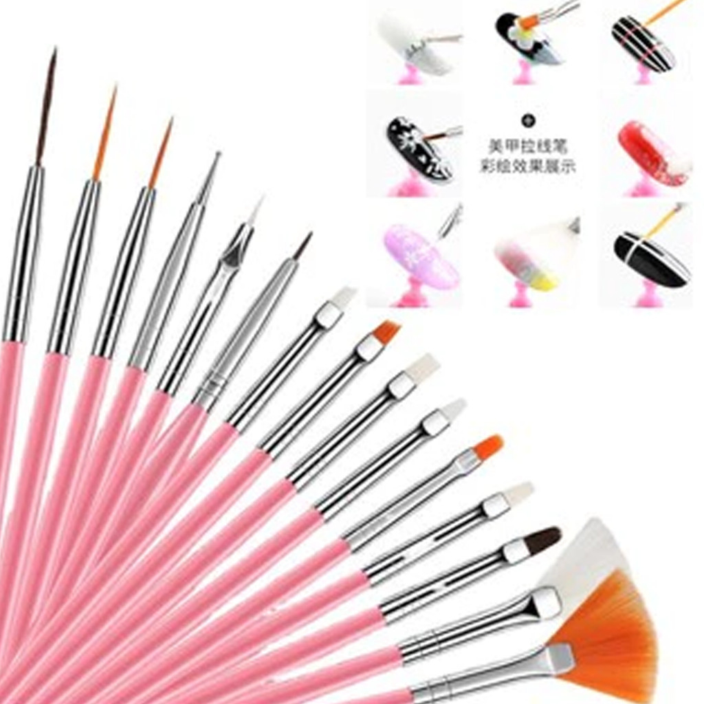 Kit 15 Pincéis Decoração De Unhas Manicure Profissional Artística Nail Art Unha Gel