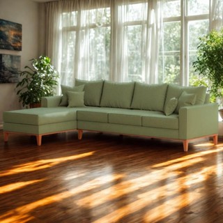 Sofá 4 Lugares Beny com Chaise Esquerdo Linho Verde Oliva em Oferta na Shopee