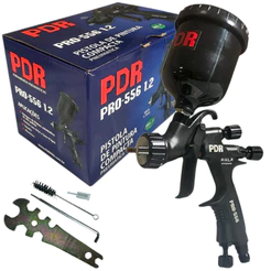 Pistola de Pintura Profissional PDR Sistema HVLP 43psi Bico 1.7mm com Copo Preto 600ml Leque 30cm