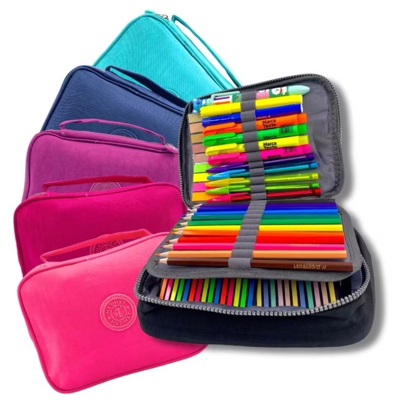 Estojo Escolar Feminino/ Masculino Box Juvenil Martelasse Estojo Escolar Organizador Grande Jumbo Box 2 Compartimentos em Oferta na Shopee