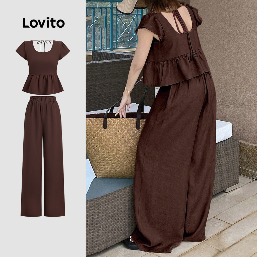 (New) Lovito Tops ou Shorts Casuais com Laço Nas Costas para Primavera/verão para Mulheres L143ED854 em Oferta na Shopee