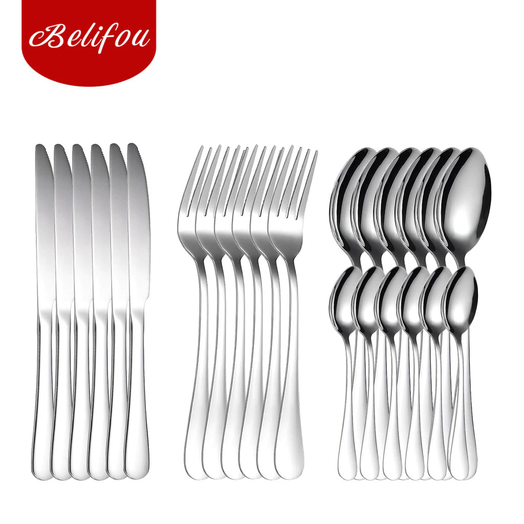 Belifou Kit 24 Jogo De Talheres Para Bife Aço Inoxidável 416 Prata Com Colher Pequena em Oferta na Shopee