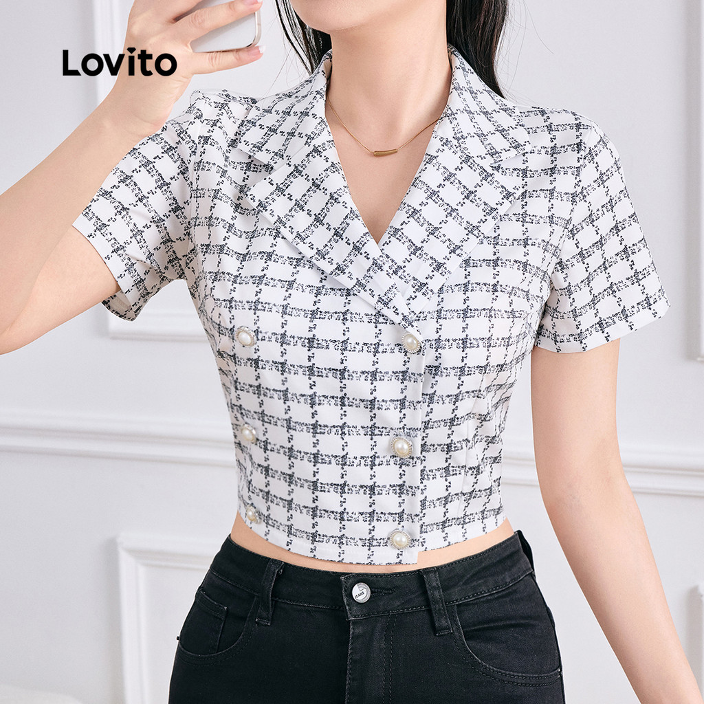Lovito Blusa Elegante Com Botão Macio E Confortável Blusa Primavera/Verão Para Mulheres L137ED427 em Oferta na Shopee