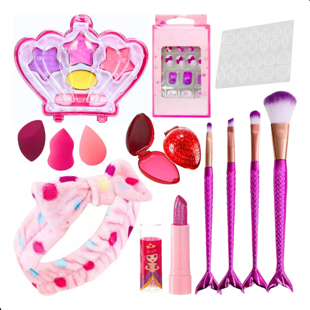 Kit Maquiagem Infantil Batom Sombra Pincel Unhas Kit Infantil Criança Maquiagem Completo Menina