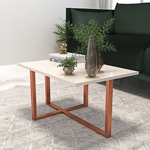 Mesa De Centro Retangular Pés Cobre