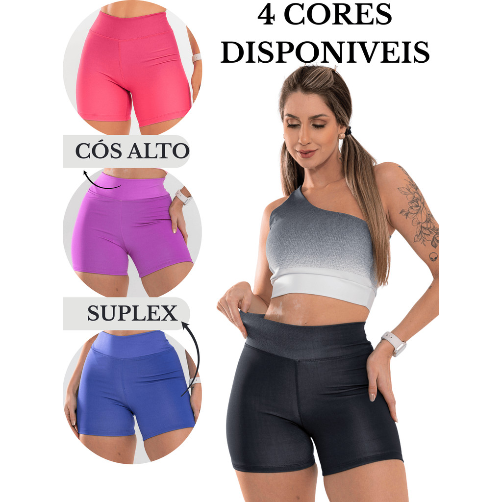 Short  Degradê Feminino Cintura Alta para Academia confortável Suplex em Oferta na Shopee