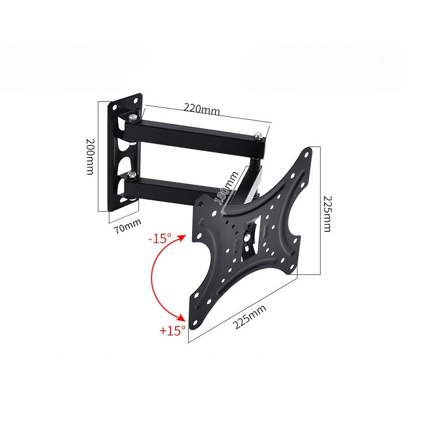 Suporte Bi-articulado De Tv Led Lcd 14 32 Á 55 Vesa Cor Preto Ajustável