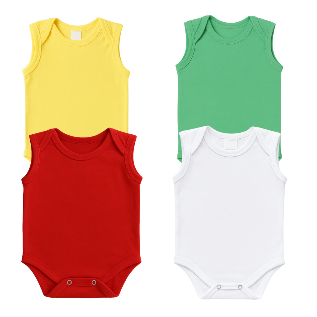 Kit 4 Body Regata Sem Manga Liso Infantil Bebê Menino Menina 100% Algodão - Confortável em Oferta na Shopee