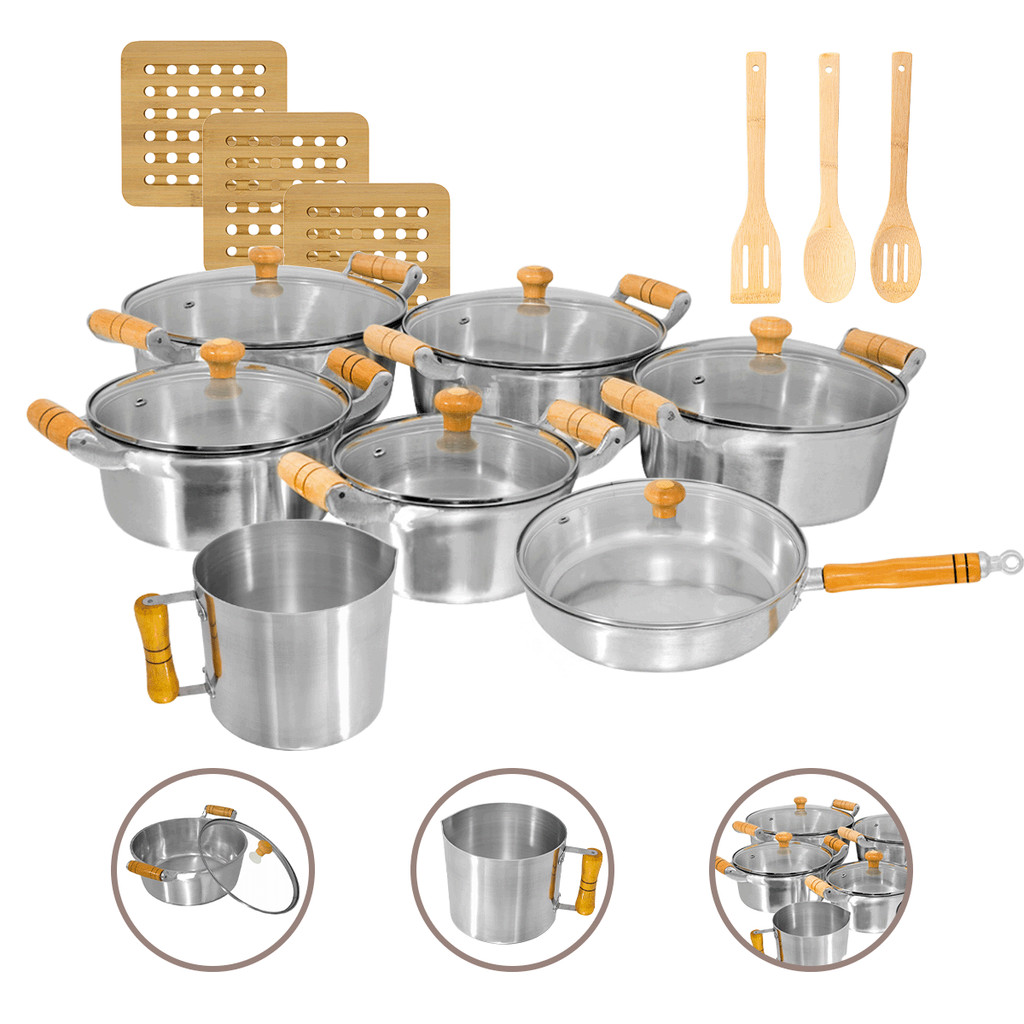 Jogo de Panelas Completo 13 Peças Alumínio Fundido Grosso Batido Polido em Oferta na Shopee