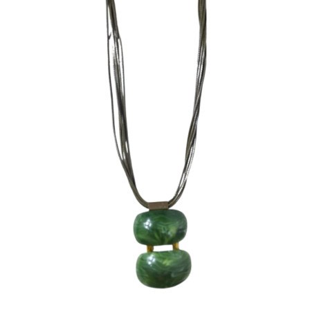Maxi Colar Feminino Curto Artesanal Elegnante Pedra Em Ariclico Verde e tres fios