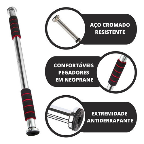 Barra Porta Fixa Exercicio Costas Braços Crossfit Musculação Cor Prateado