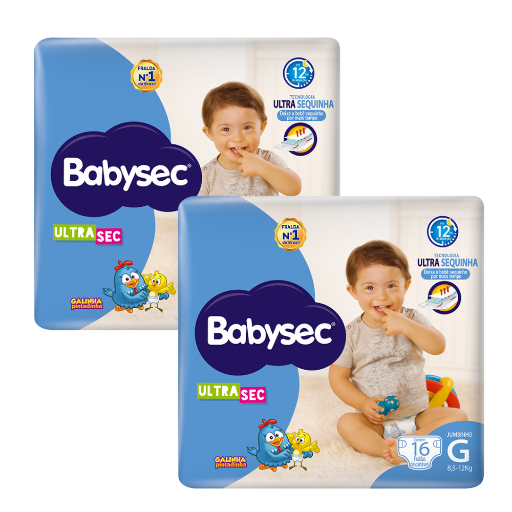 Kit 2x Fralda Babysec UltraSec Galinha Pintadinha Jumbinho G 16un Cada