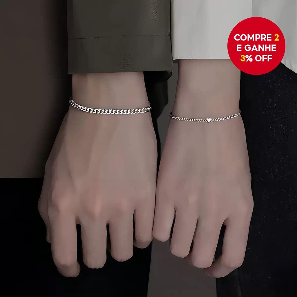 Conjunto de Braceletes em Coração para Casal 2PCS Joias de Amor Combinar Minimalista Delic...