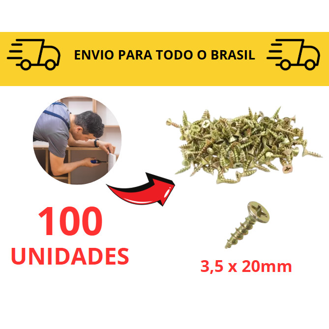 Kit 10 a 100 unidades Parafuso para Madeira 2cm Chipboard Philips/ MDF/ Móveis/ Marcenaria/ Parafuso