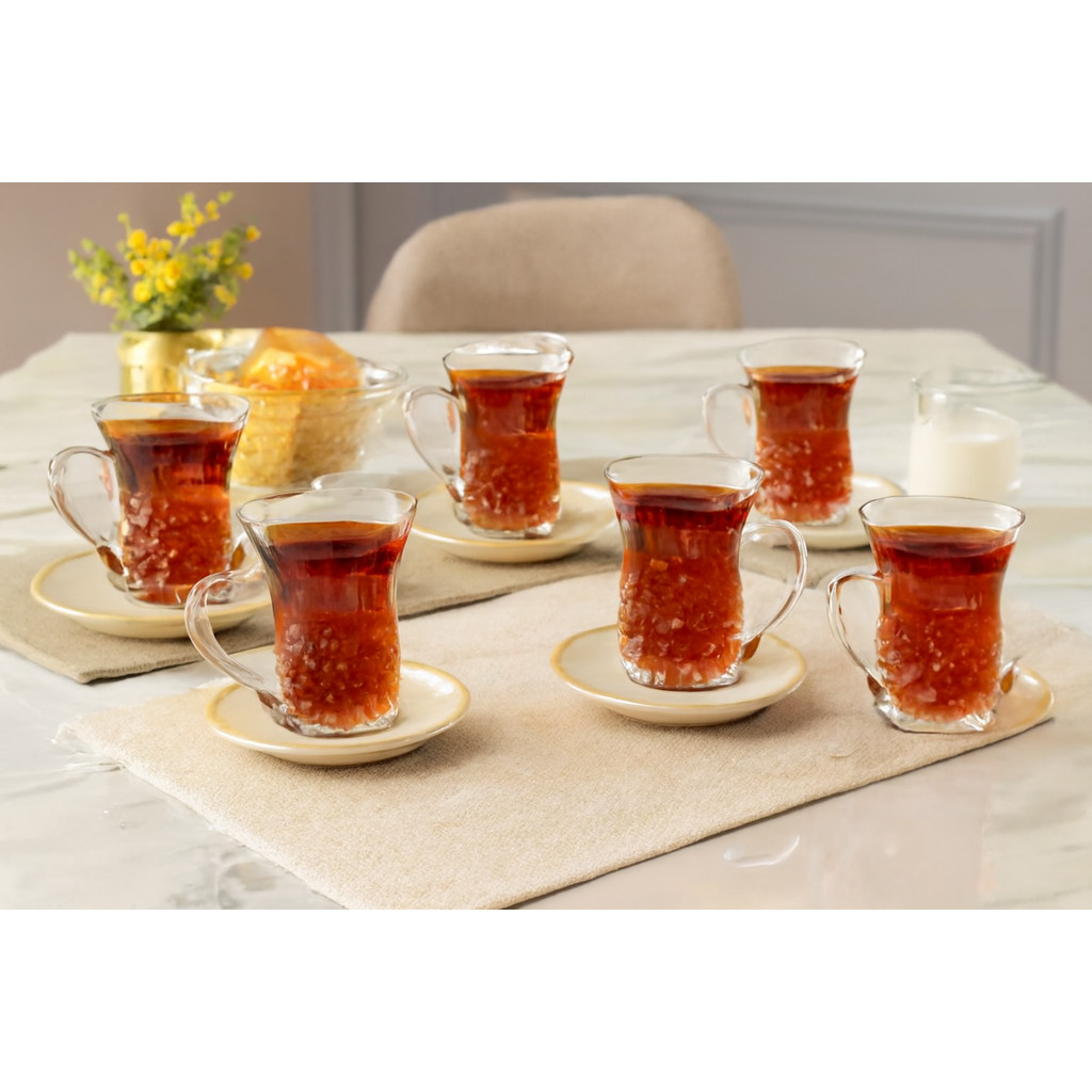 Jogo de Xícaras Diamond Estilo Turco 6 Peças 140ml em Vidro - Elegância e Sofisticação para Seu Momento em Oferta na Shopee