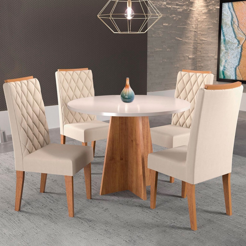 Mesa de Jantar 4 Lugares Raquel Diamantina Mel/Blonde/Veludo Bege - Panorama Móveis em Oferta na Shopee