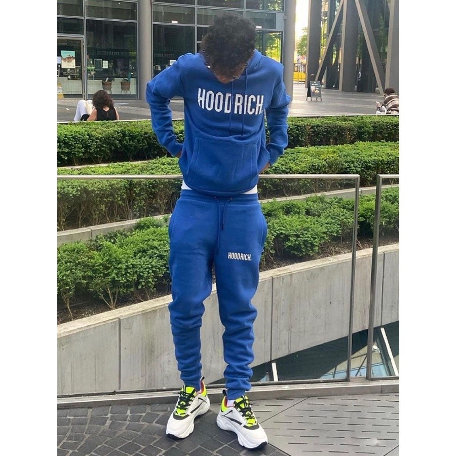 Moletom Com Capuz Masculino H**DRICH Estampa De Letras Traje De Lazer Esportes Conjunto De 2 Peças