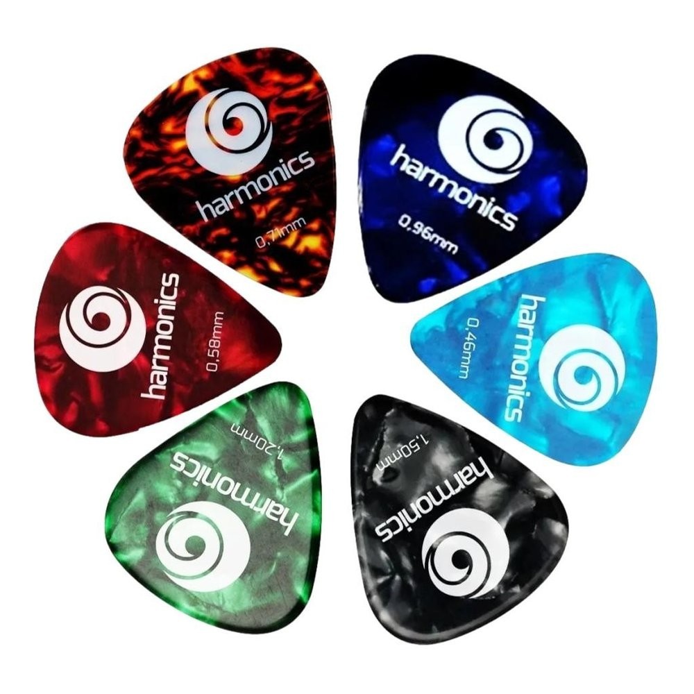 Kit 06 Palhetas Harmonics Fina Media Grossa