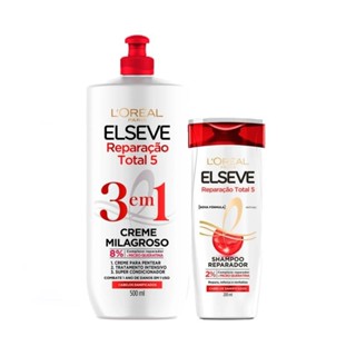 Kit Elseve L’Oréal Paris Reparação Total 5 Shampoo 400ml + Creme Milagroso 3em 500ml (2 produtos) em Oferta na Shopee
