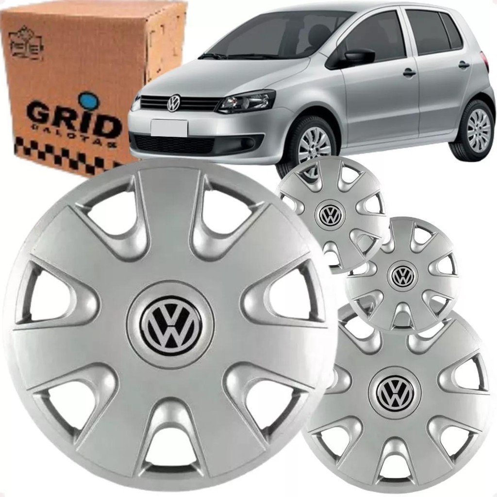 Jogo 4 Calota Fox City 2004 até 2015 Aro 14 Polegadas Encaixe Emblema VW