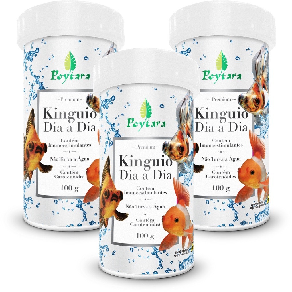 3x Ração Poytara Kinguio Dia A Dia 100g - Alimento Para Peixes Aquario