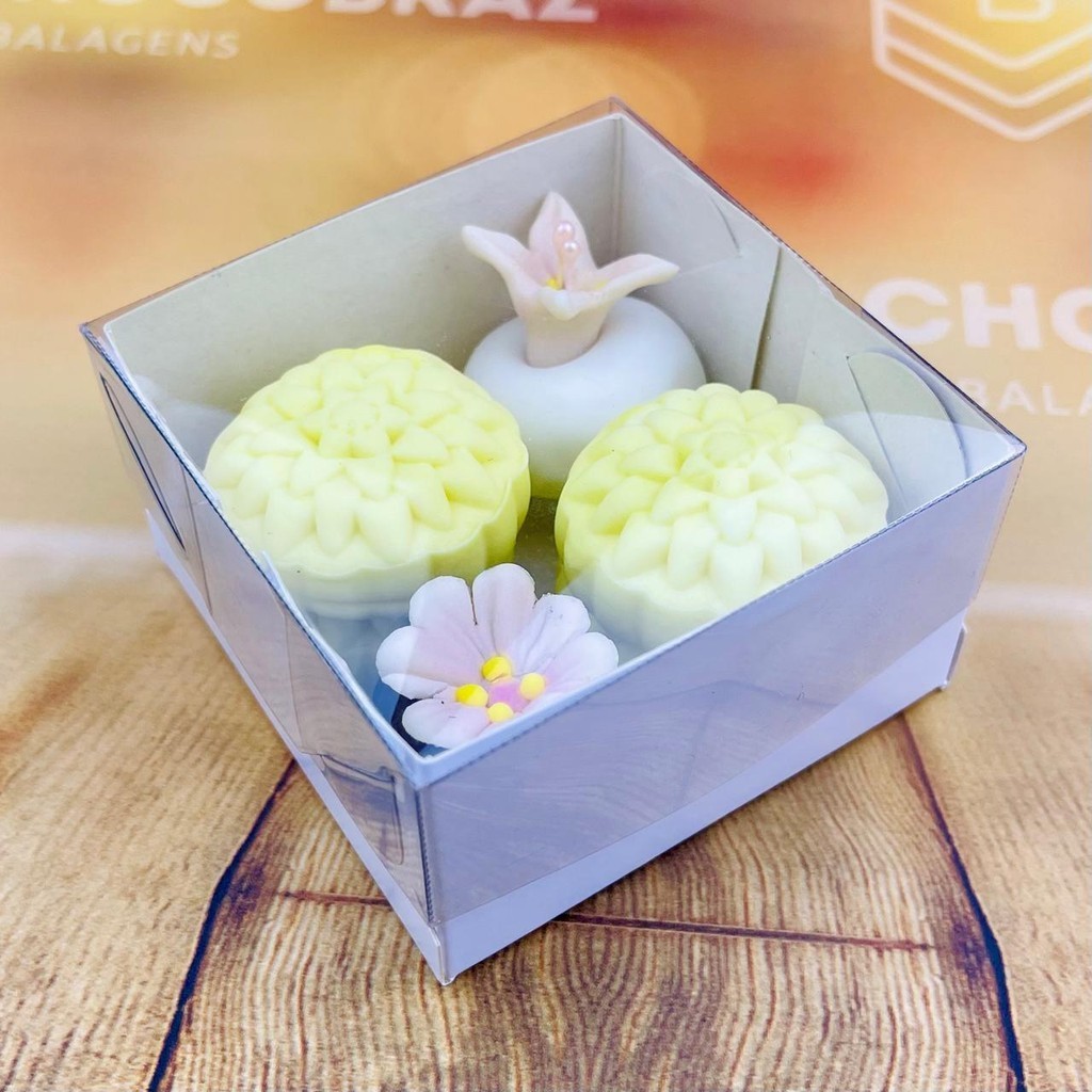 10~50 CAIXA  P/ 04 DOCES BRANCA C/TAMPA ACETATO 7X7X4  5052 (IDEIA) ESSENCIAL em Oferta na Shopee