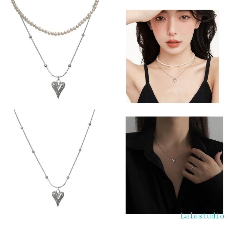 Lalastudio Fashion Heart Choker Necklace Cadeia Clavícula Dupla Camada Jewelry