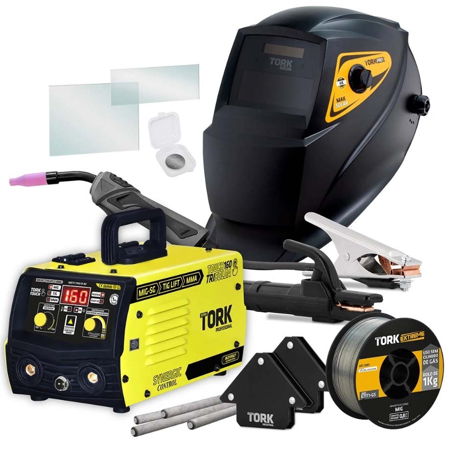 Super Combo 160 Trisolda SUPERTORK CIMETS-7160-22 Inversora + Mascara + Esquadro Magnético + Eletrodo + Arame MIG