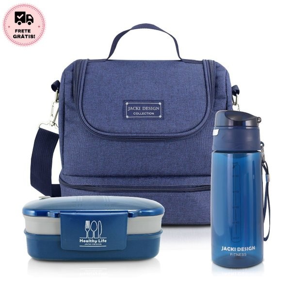Kit Fitness Bolsa Térmica c/ 2 compartimentos e Pote de Marmita 2 Andares com Garrafa 700 ml - Jacki Design - Home & Living