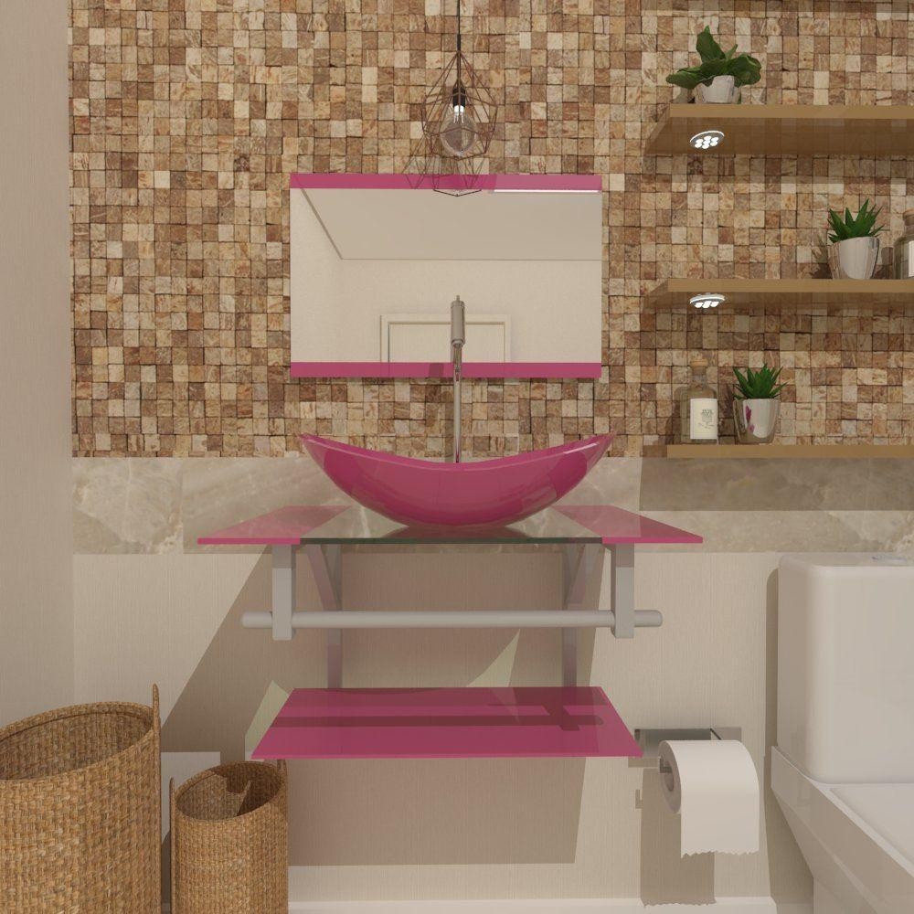 Gabinete De Vidro 40cm Ac Com Cuba Oval Rosa - Home & Living