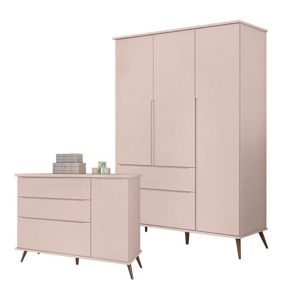 Cômoda E Guarda Roupa Infantil Retro Alice Rosa Acetinado - Phoenix Baby em Oferta na Shopee