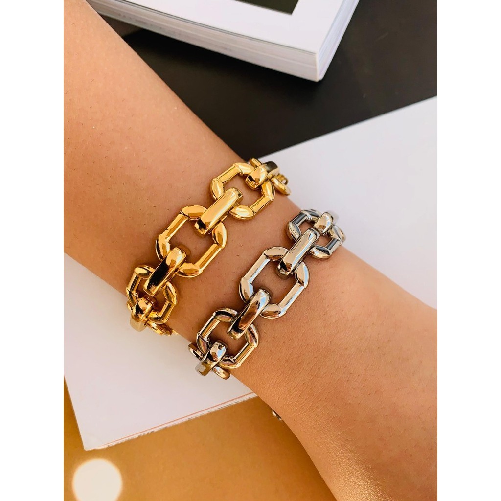 Pulseiras Braceletes Maxi Semi Joia Verniz italiano Ouro e Prata