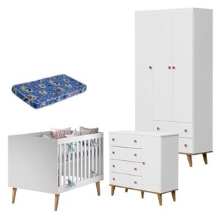 Quarto De Bebê Fernanda 3 Portas Com Berço Ludmila Branco Acetinado Bétula E Colchão Ortobom Baby em Oferta na Shopee