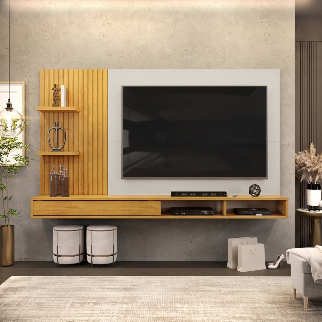 Painel Para Tv até 60 Polegadas Ripado com Nichos Bento Cedro/Bali - Home & Living