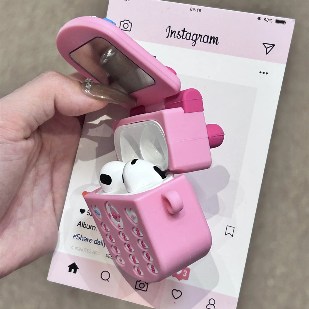 Capa Protetora com Flip e Desenho de Gato para AirPods1/2