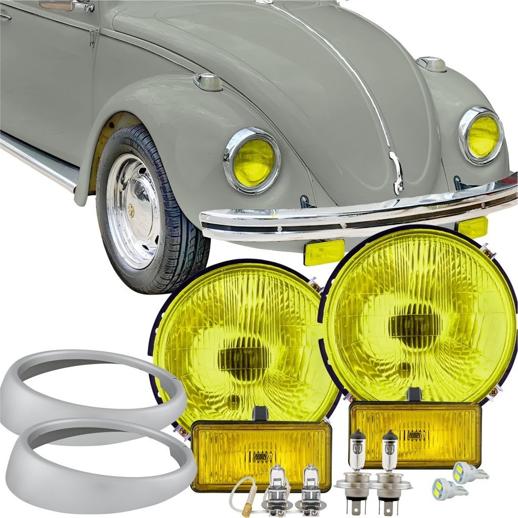 Kit Farol Dianteiro Em Vidro + Milha Do Fusca Kombi 1974 75 76 77 78 79 80 á 2012